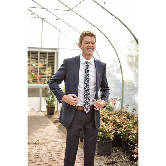 Men's Skinny Tie Floral Print Cotton Necktie Great for Weddings Blueberry Bliss - Picture 4 of 6